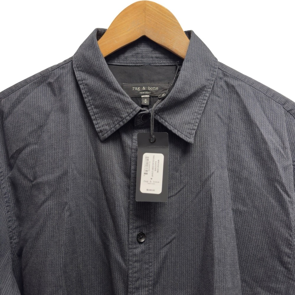 Rag & Bone NEW $248 Men's Size Medium Black Tomlin Striped Zig Zag Dobby Shirt